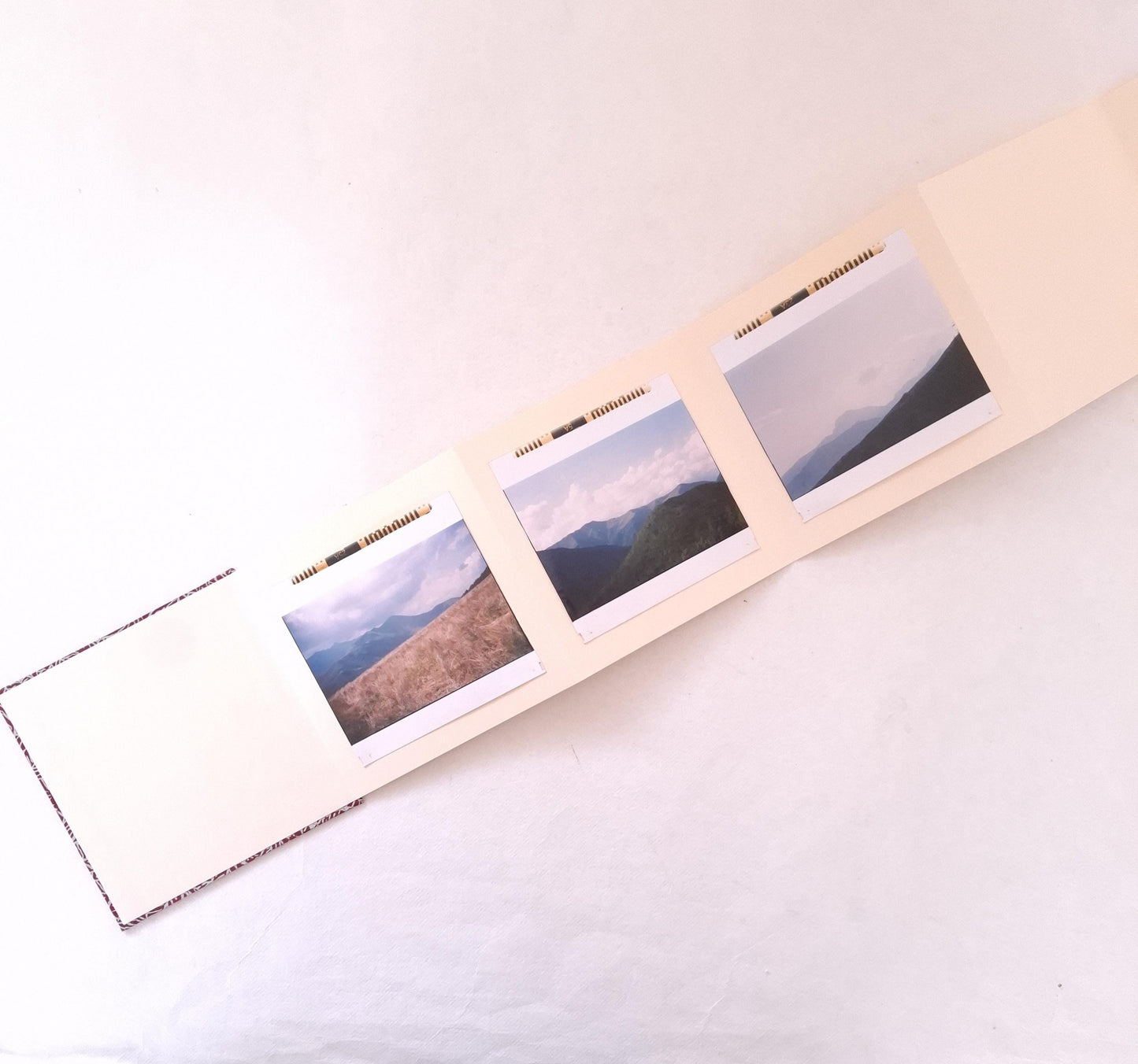 Mini album per istantanee con foglie in malva e bordeaux