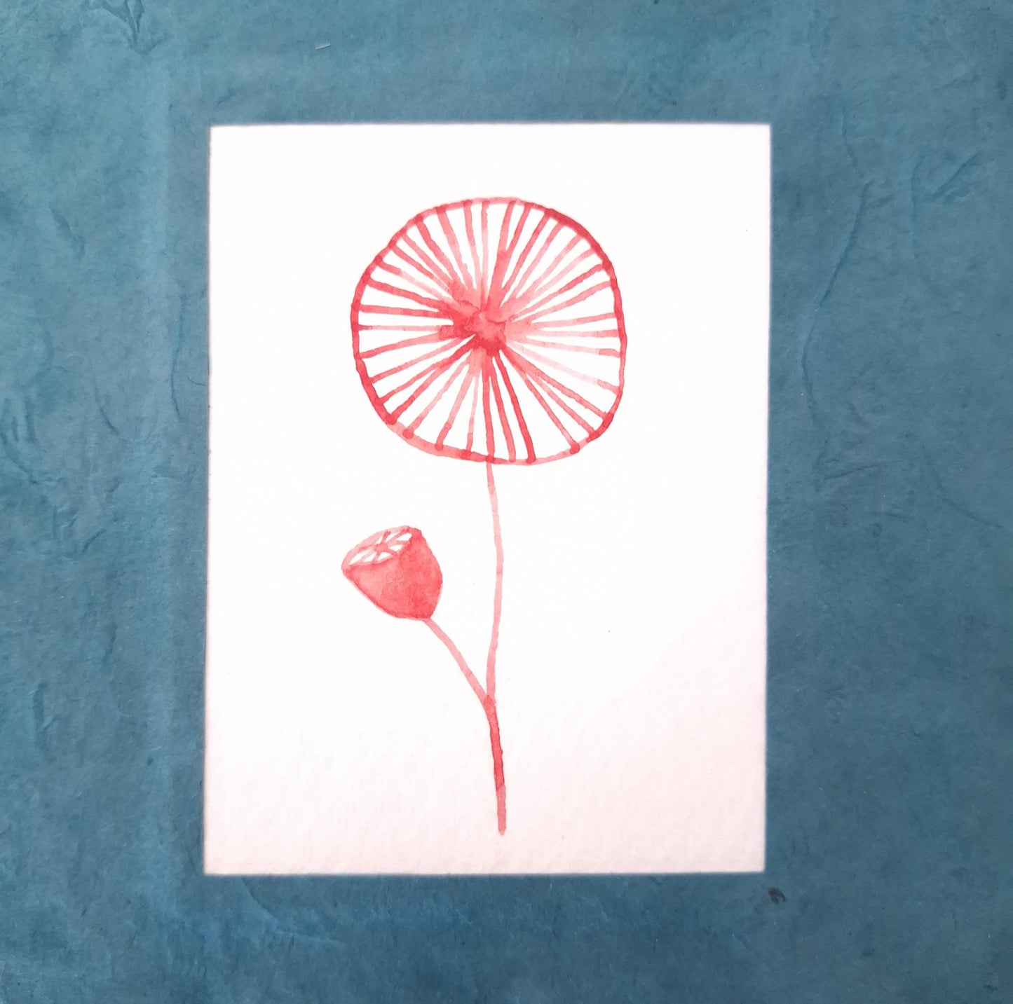Mini album fotografico con acquarello originale di Papavero in blu, oro e rosso