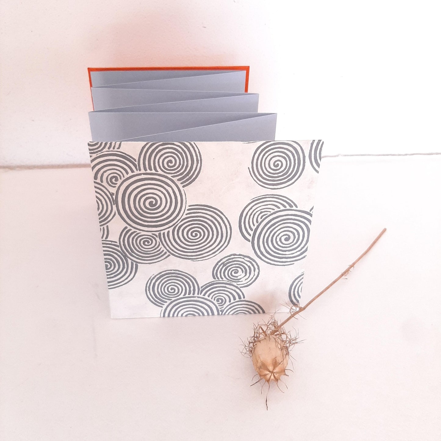 Mini album per istantanee con spirali in grigio e arancio