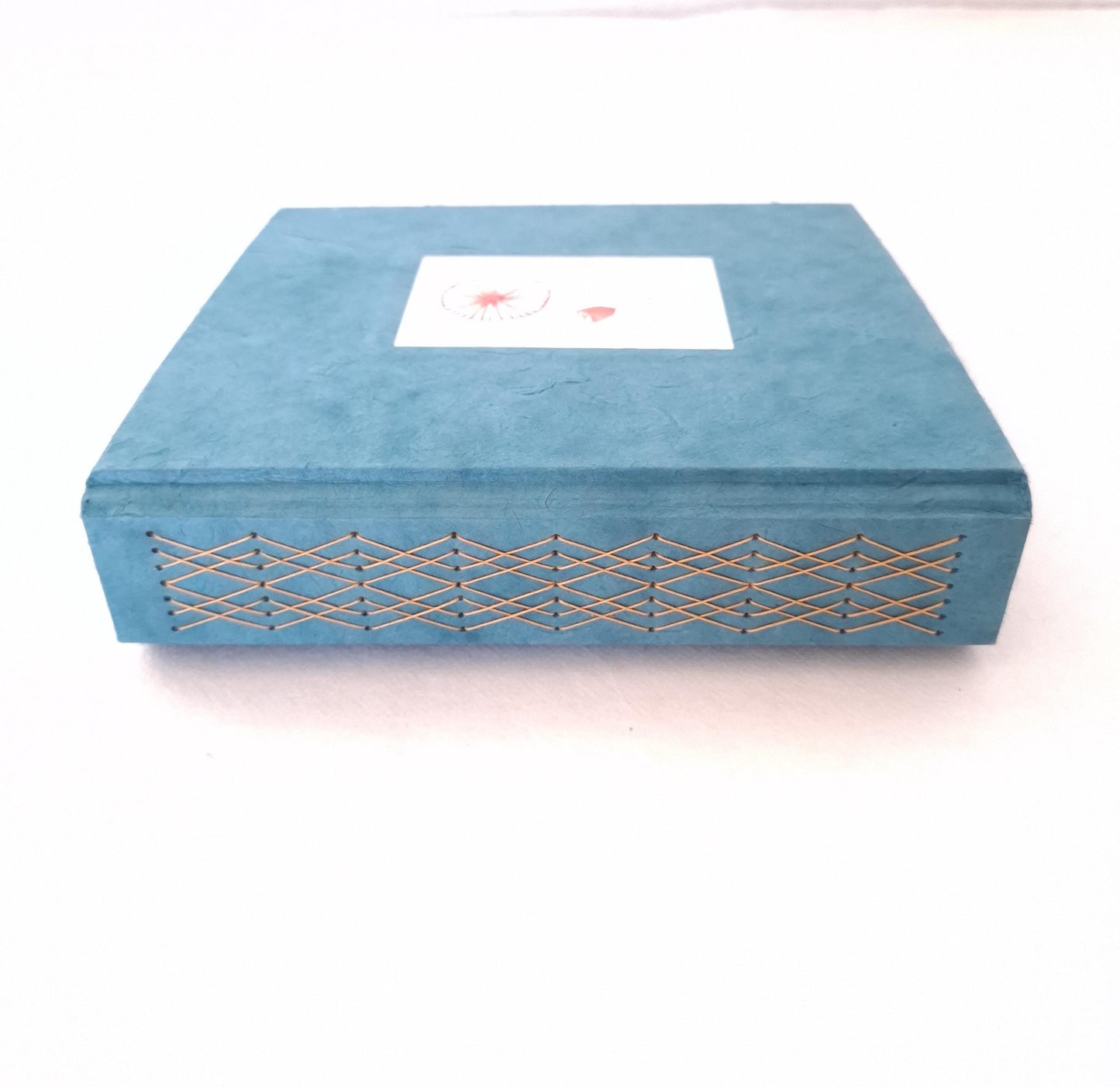 Mini album fotografico con acquarello originale di Papavero in blu, oro e rosso