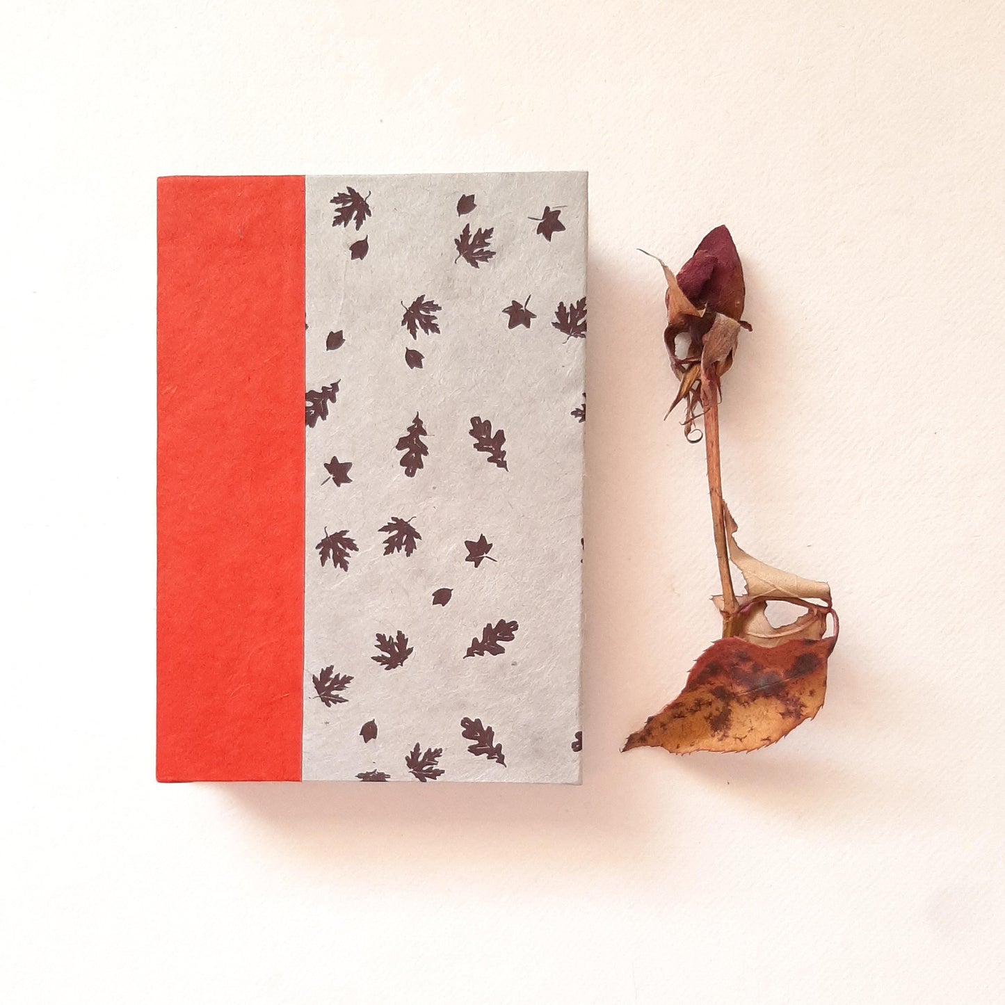 Mini taccuino da acquerello con foglie in rosso e azzurro carta da zucchero