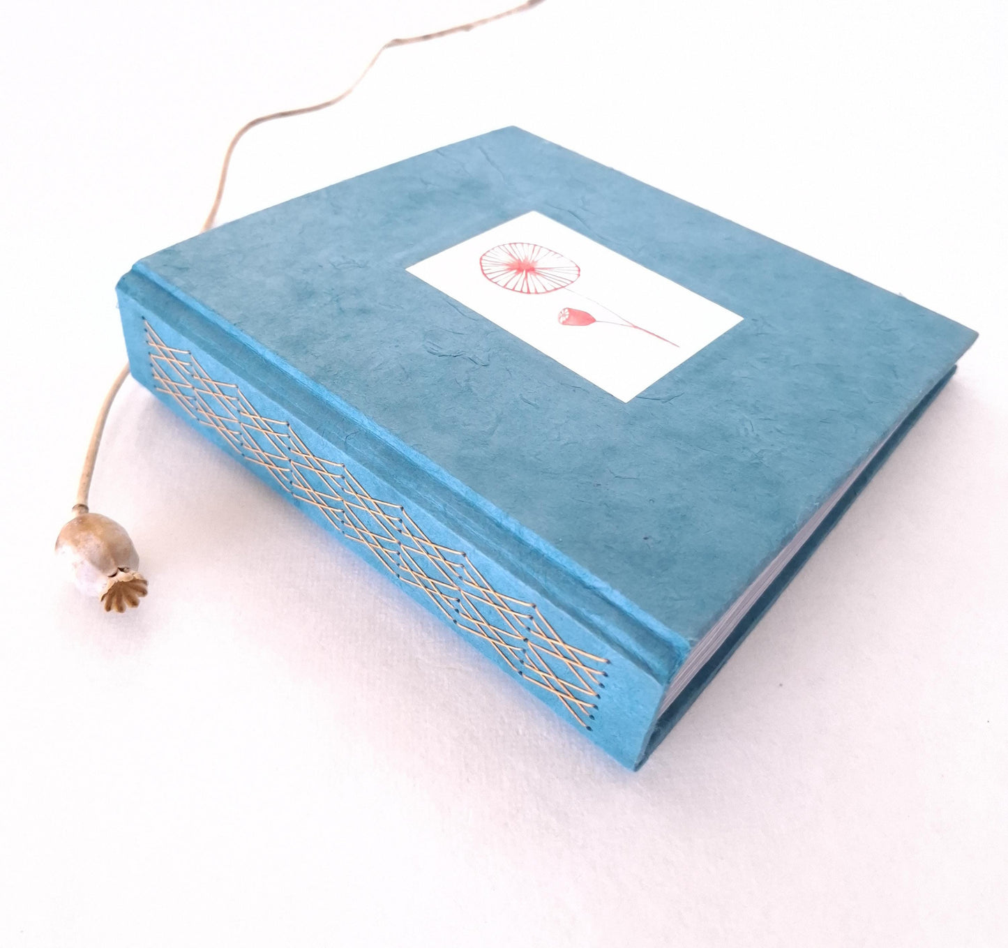 Mini album fotografico con acquarello originale di Papavero in blu, oro e rosso