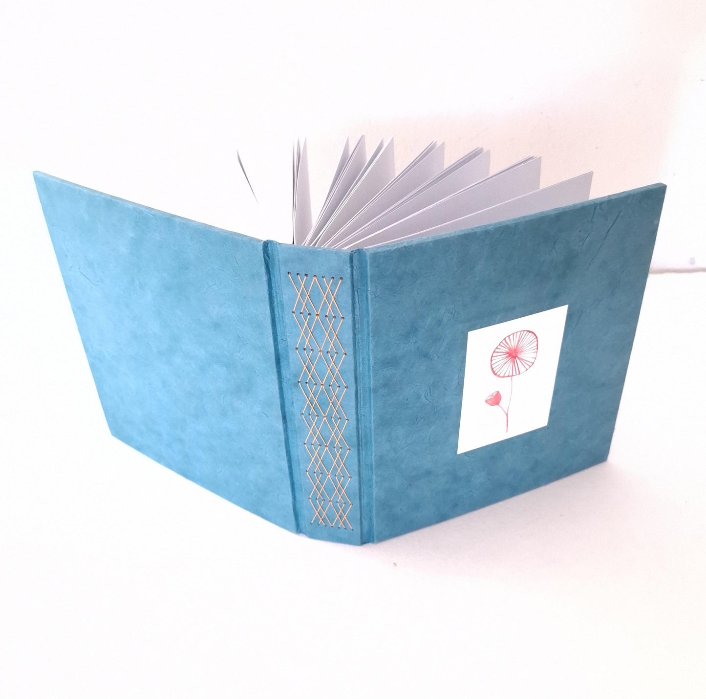Mini album fotografico con acquarello originale di Papavero in blu, oro e rosso