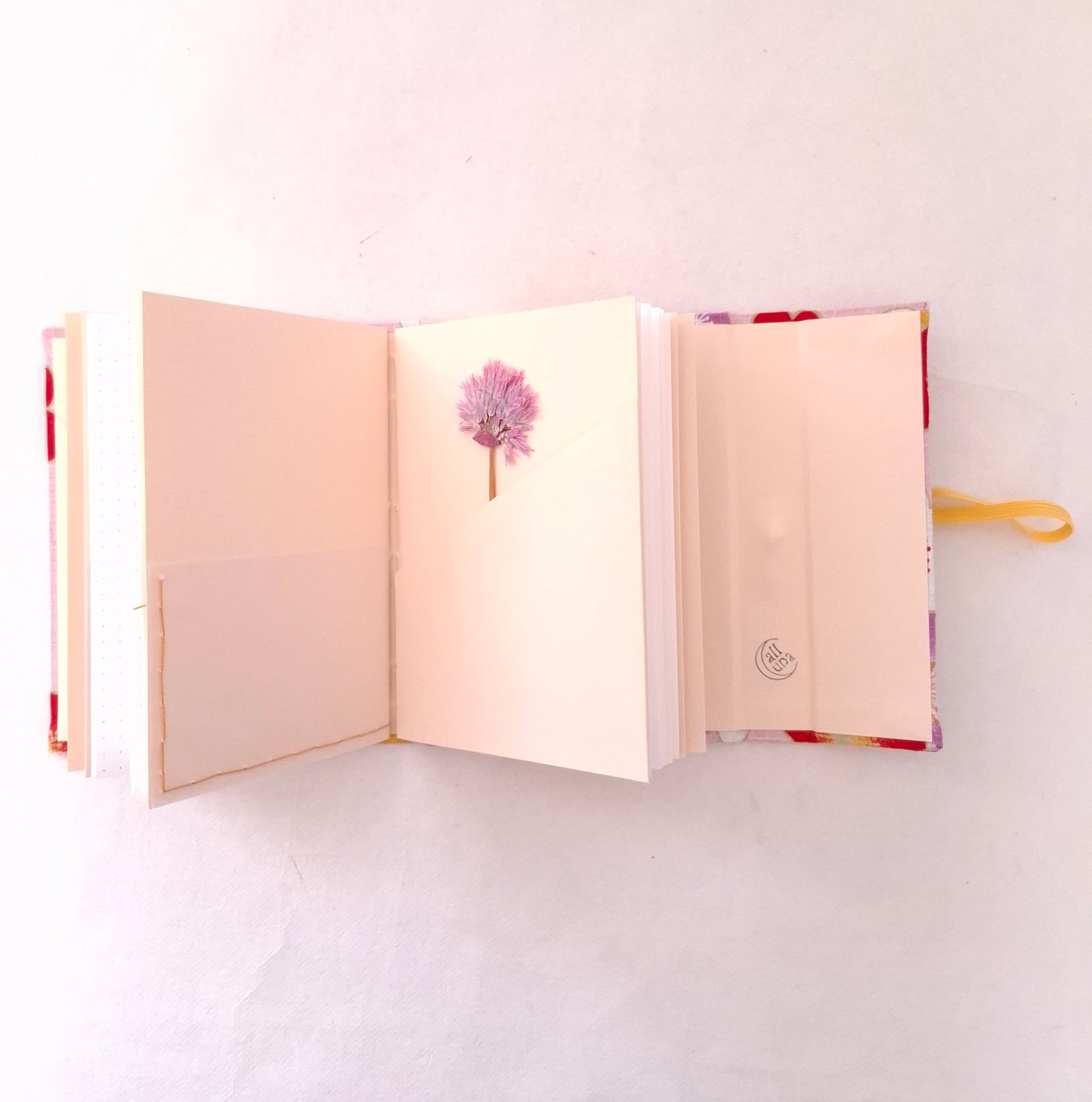 Diario di Viaggio in tessuto Giapponese con fiori di Ciliegio in rosa, rosso e miele