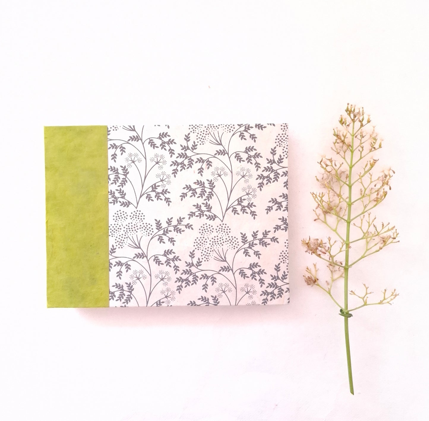 Diario per acquerello con stampa botanica in bianco, nero e verde pera