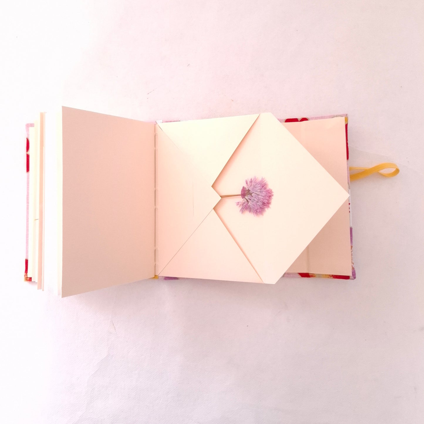 Diario di Viaggio in tessuto Giapponese con fiori di Ciliegio in rosa, rosso e miele