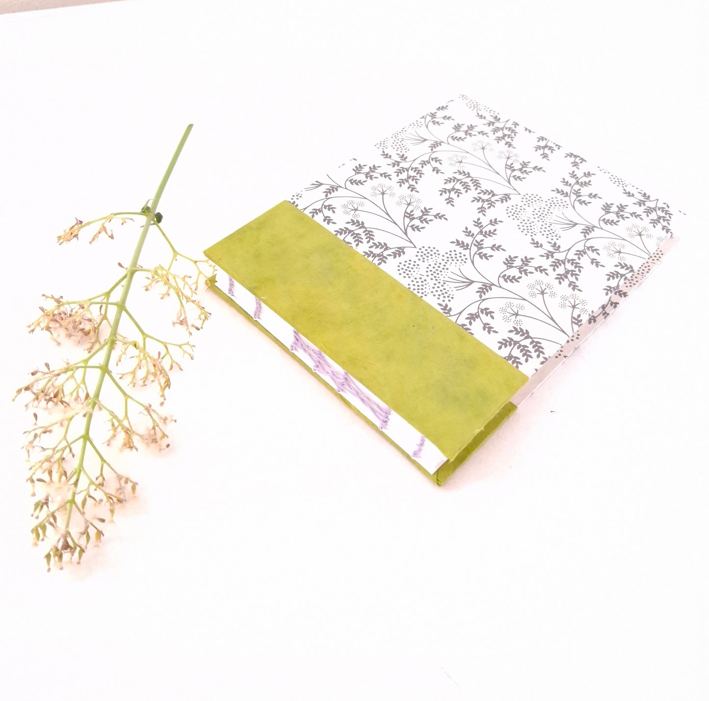 Diario per acquerello con stampa botanica in bianco, nero e verde pera
